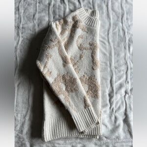 Cynthia Rowley Textured Floral Scroll Sweater XS – Soft Ivory & Beige Cozy Knit